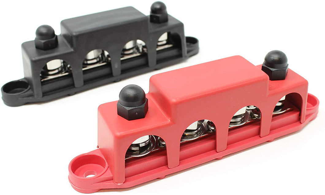 4 Post Power Distribution Block Bus Bar Pair with Cover - Made in The USA - 250 Amp Rating - Marine, Automotive, and Solar Wiring
